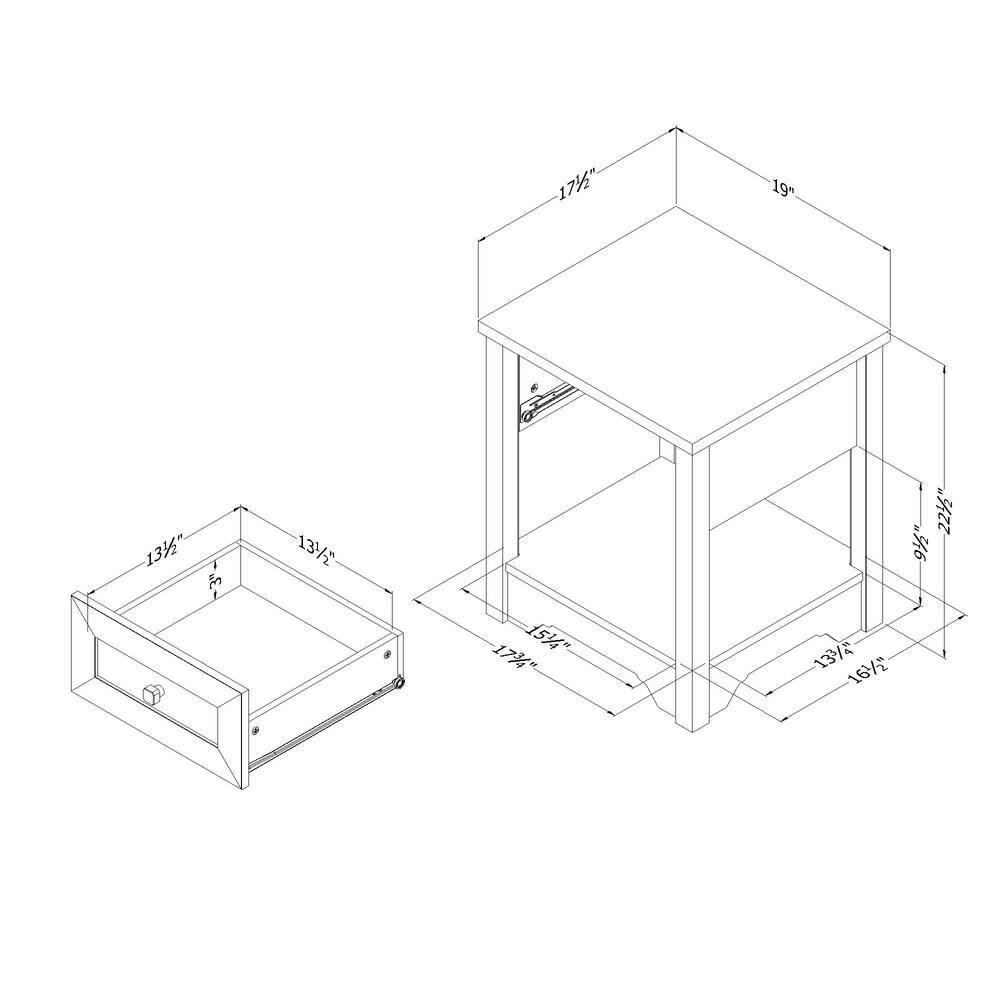 Farnel End Table White Pine - South Shore: Elegant Accent Furniture with Storage Drawer & Shelf