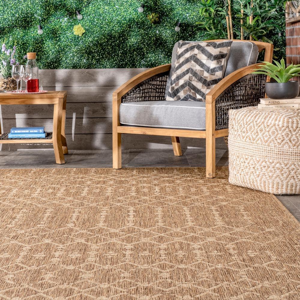 Nuloom Grayson Trellis 8x10 Indoor/Outdoor Area Rug for Living Room Patio Deck Front Porch Kitchen, Brown/Ivory