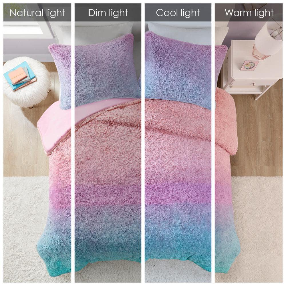 Intelligent Design Pastel Ombre Shaggy Faux Fur Comforter Set