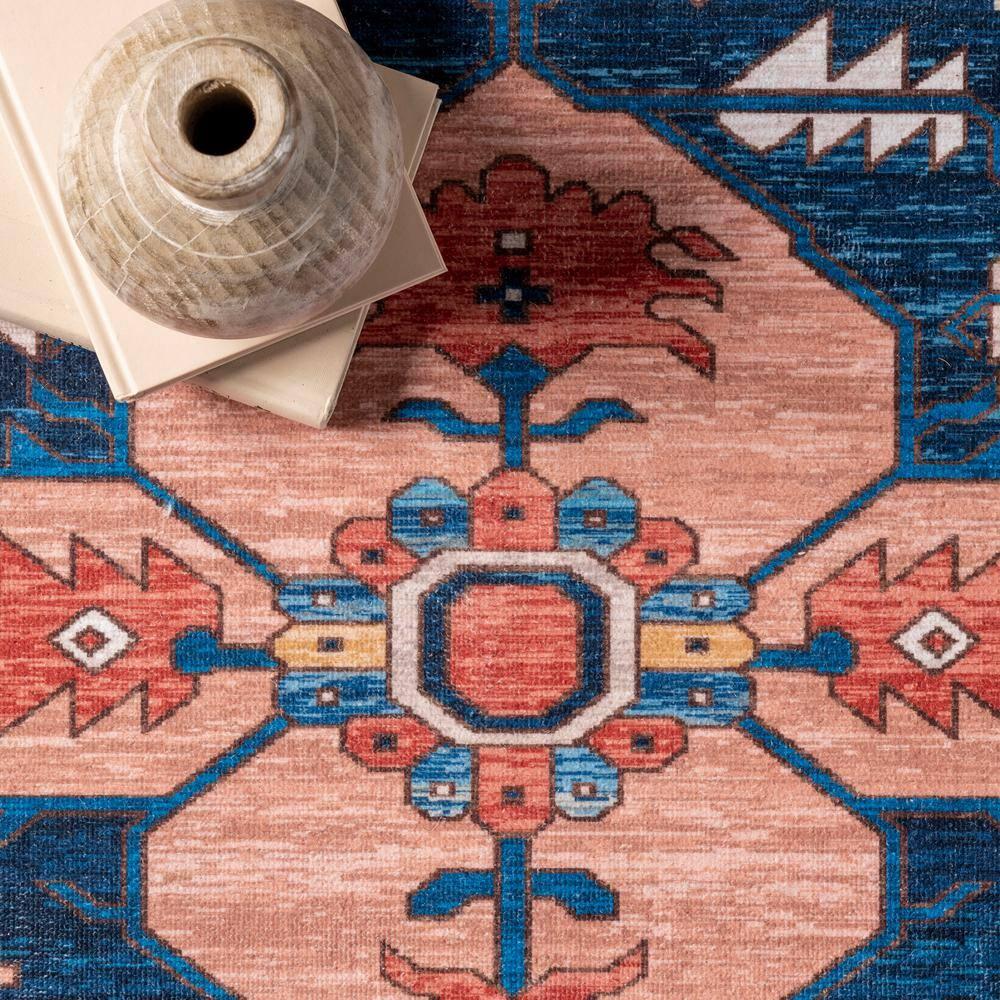 Nuloom Carolyn Pet Friendly Machine Washable Motif Area Rug, Round 6', Rust