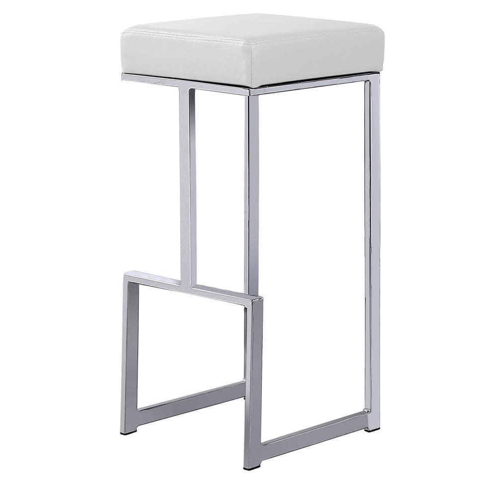 Dorrington Modern Faux Leather Backless Bar Stool in White/Silver (Set of 2)
