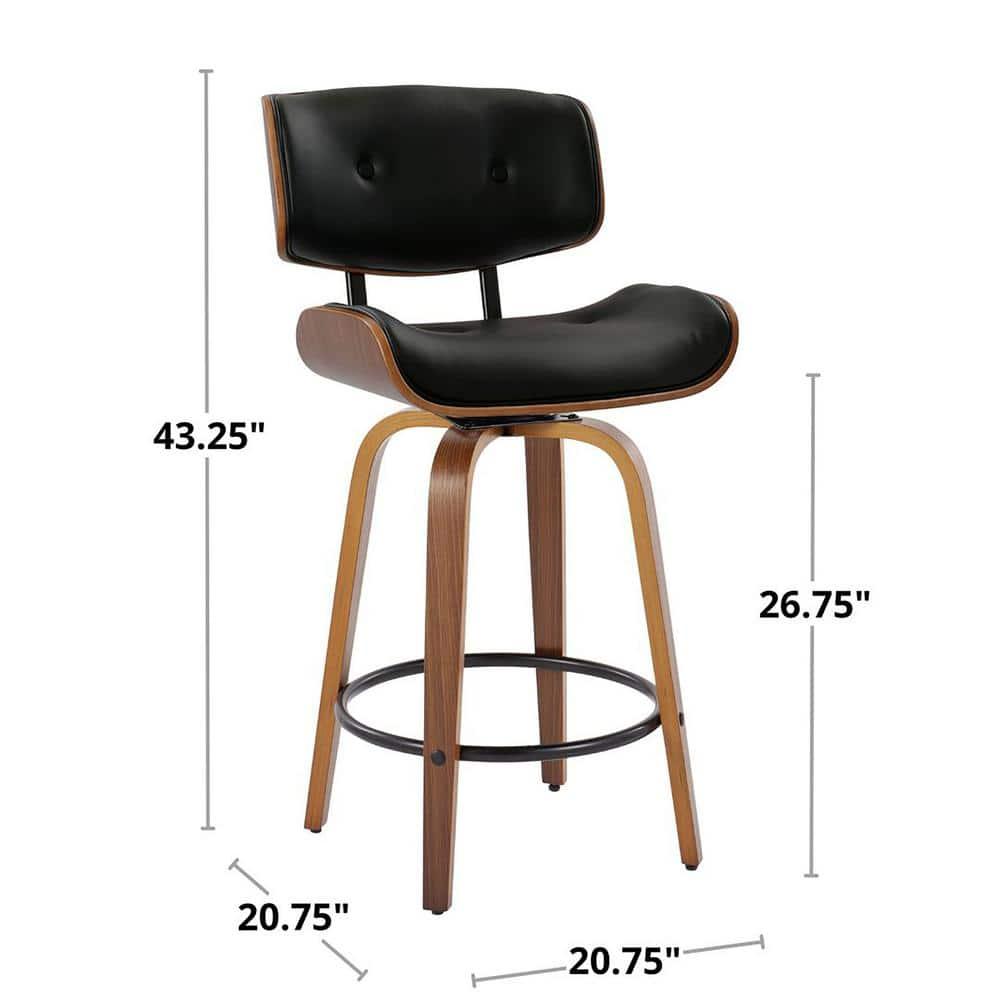 Set of 2 Lombardi Counter Height Barstools Walnut/Black: Mid-Century Modern, Fixed-Height, Swivel - LumiSource