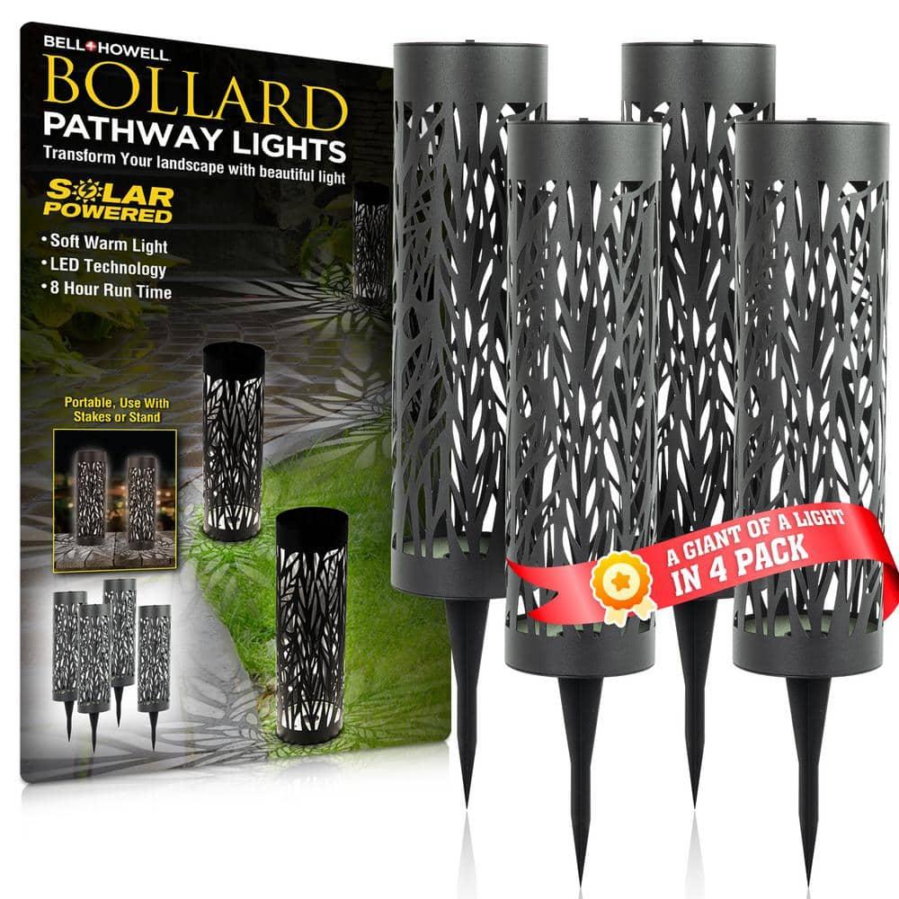 Bell + Howell Black Bollard Pathway Lights Solar Powered - Pack of 4