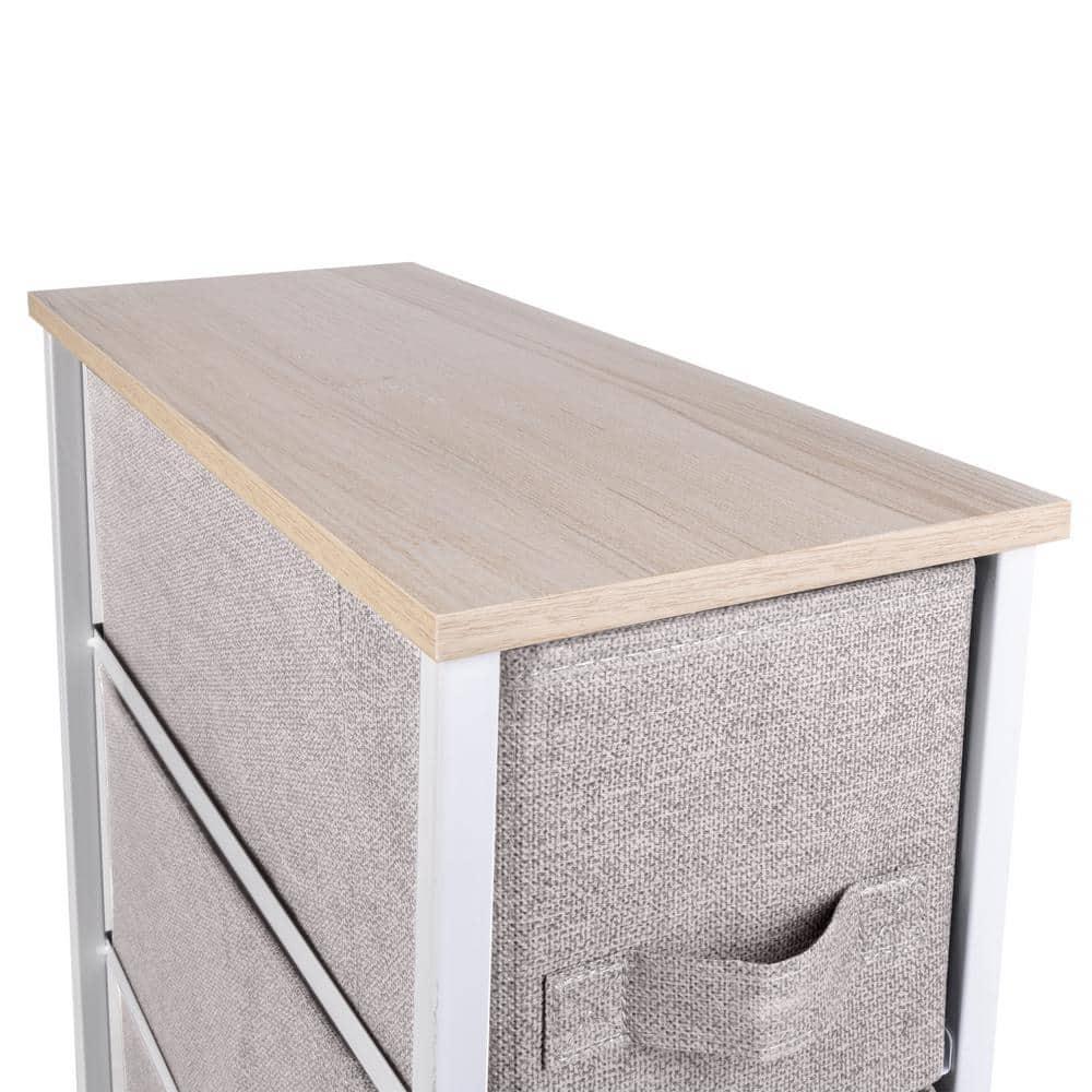 Simplify Adult 4 Drawer Slim Chest Dresser with Fabric Drawers, Beige