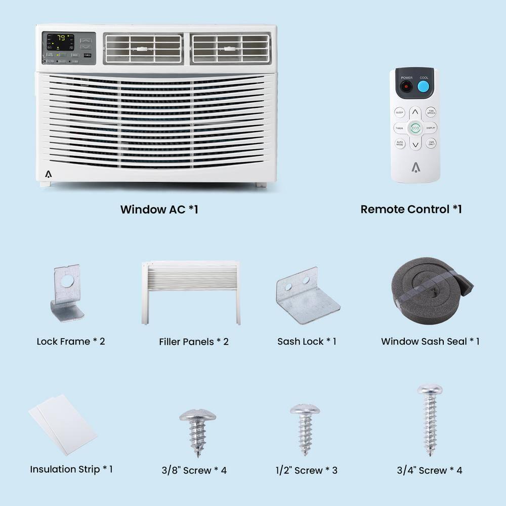 8,000 BTU (DOE) 115 Volts Window Air Conditioner Cools 350 sq. ft. with Remote and APP Control in White