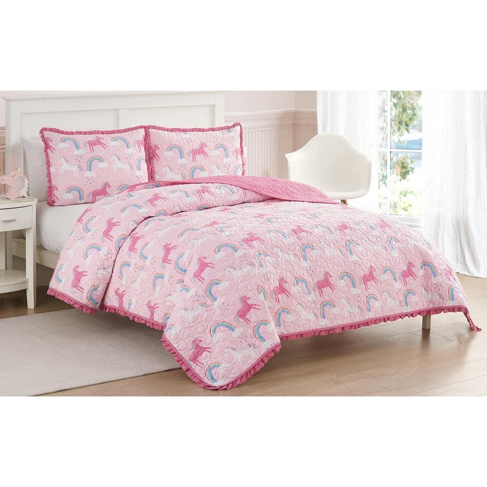 Alex + Bella ALEX + BELLA Unicorn Parade Pink Reversible Microfiber Quilt Set