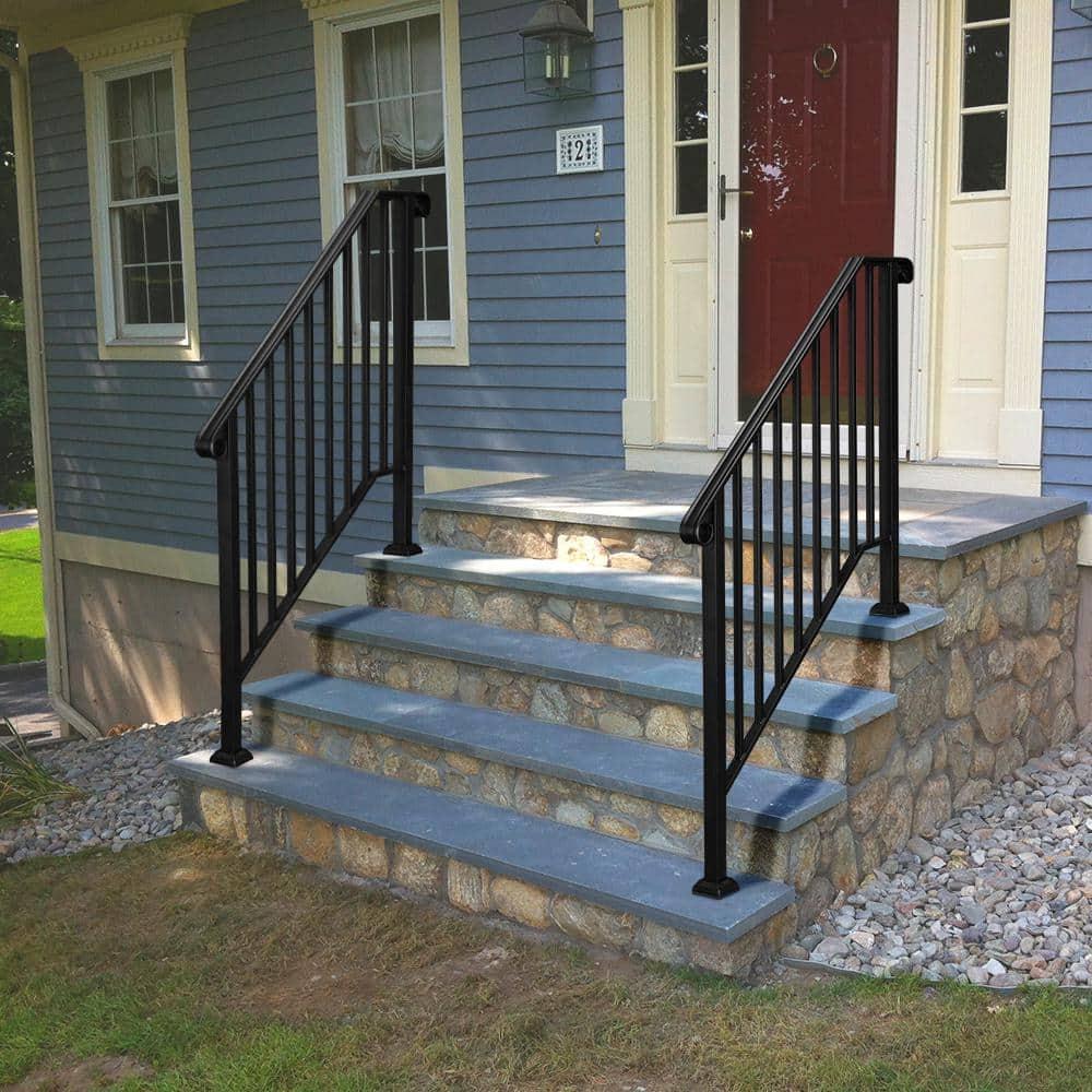 BaytoCare Handrail for Stairs 3-Step Stair Railing Steps Handrail - Black