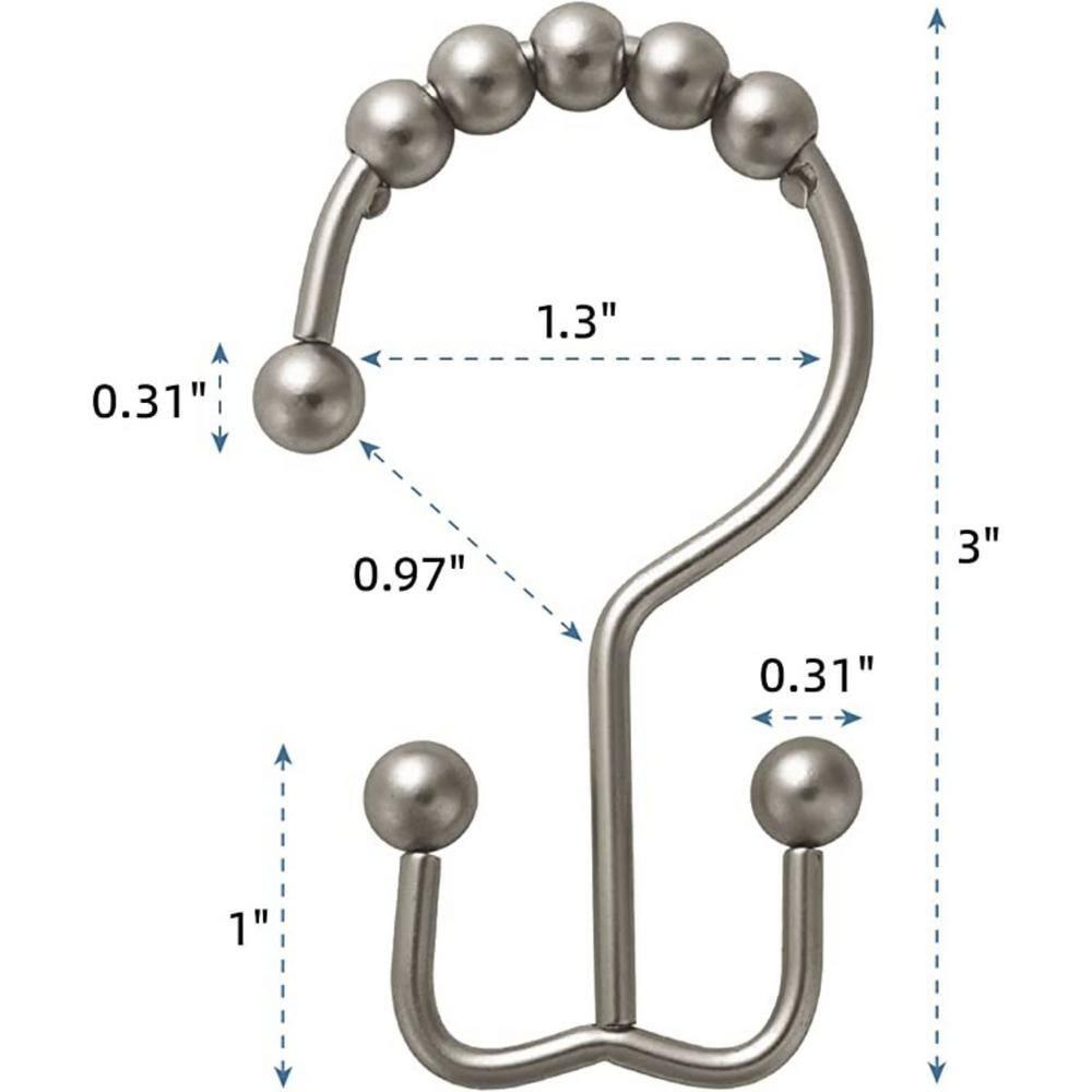 Titanker Shower Curtain Hooks Rings, Rust-Resistant Metal Double Glide Shower Hooks for Bathroom Shower Rods Curtains, Set of 12 Hooks - Matte Nickel