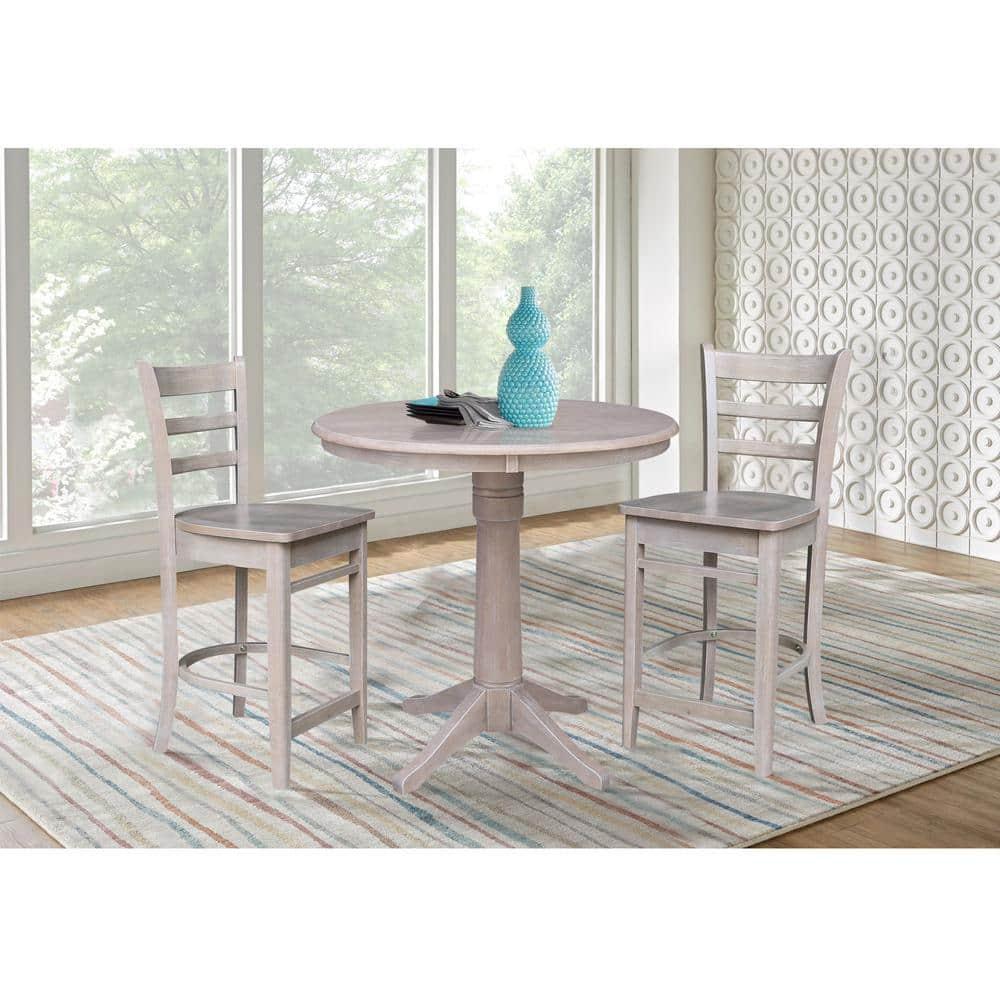 24" Emily Counter Height Barstool Washed Gray/Taupe - International Concepts: Solid Wood, Ladder-Back