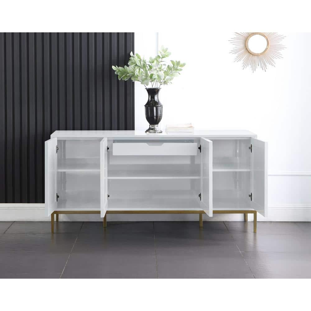 Best Master Furniture Sujay 65" Modern Wood Sideboard with Gold Accents in White