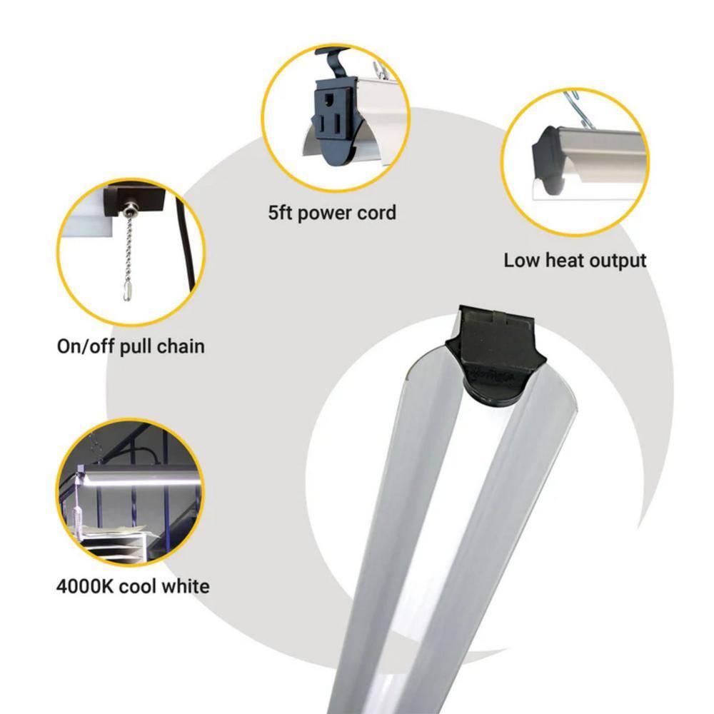 GT-Lite LED Shop Light, 4ft, 55W, 5000 Lumens, 5000K Daylight, Linkable, Pull Chain, for Garage, Basement, Workshop