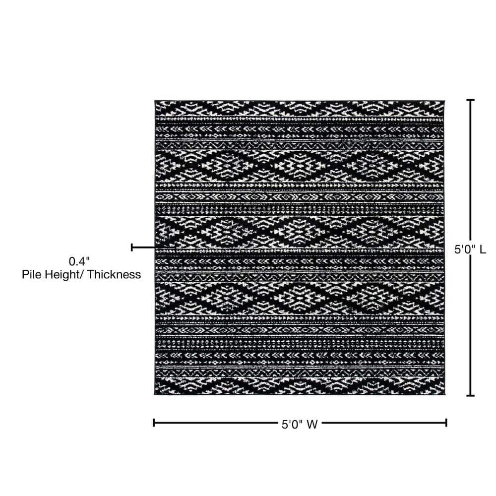 Tulum TUL272 Power Loomed Area Rug - Black/Ivory - 5'x5' - Safavieh.