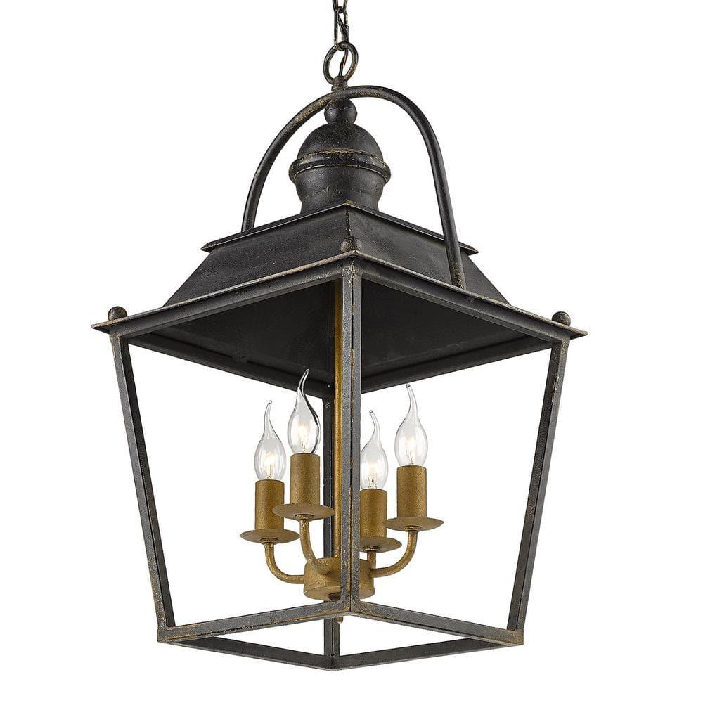 Golden Lighting Christoff 4-Light Pendant in Antique Black Iron with Antique Black Iron