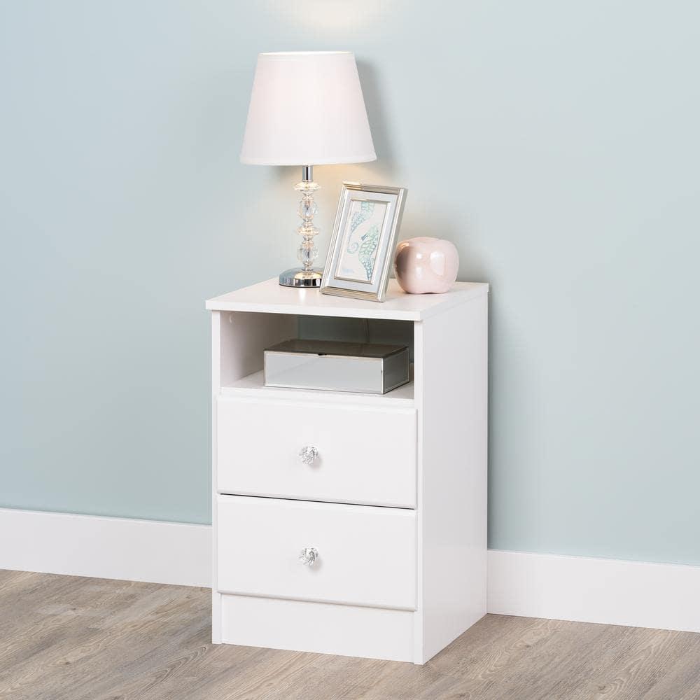 Astrid 2 Drawer Nightstand with Crystal Knobs White - Prepac: Modern Style, Open Shelf Storage