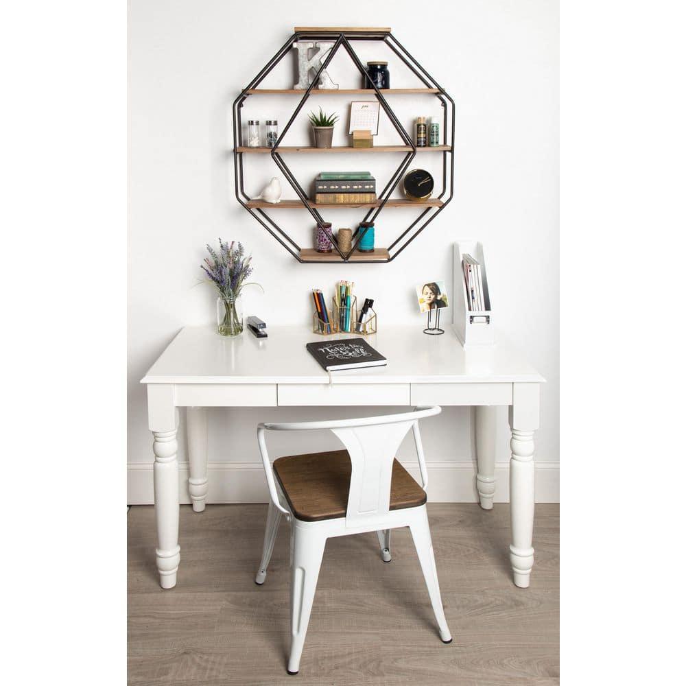 Kate & Laurel All Things Decor Wall Shelf Octagon Shaped Walnut/Black: 5-Tier Metal Floating Decorative Shelving