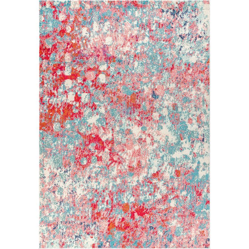 3'x5' Contemporary POP Modern Abstract Area Rug, Blue/Red - JONATHAN Y