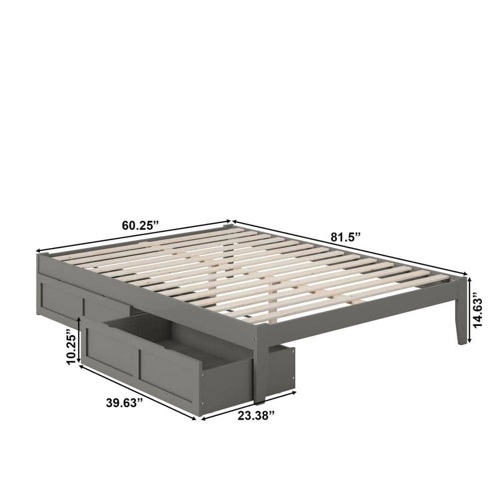 Colorado Queen Bed with USB Turbo Charger and 2 Extra Long Drawers in Grey