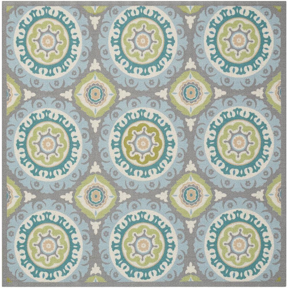 Waverly Sun & Shade "Solar Flair" Jade Indoor/Outdoor Area Rug by Nourison SND16 5'3" x 5'3"