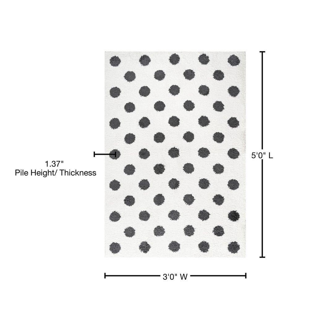 3'x5' Pere Modern Charcoal Dot Shag Area Rug, White/Black - JONATHAN Y
