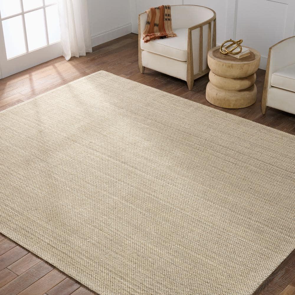 Ivory Flat Woven Wool Rectangular 9' x 12' Area Rug