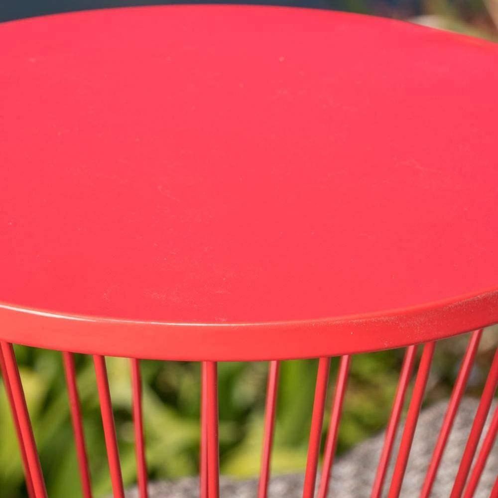 Noble House Lassen Outdoor Metal 16 Inch Side Table in Matte Red