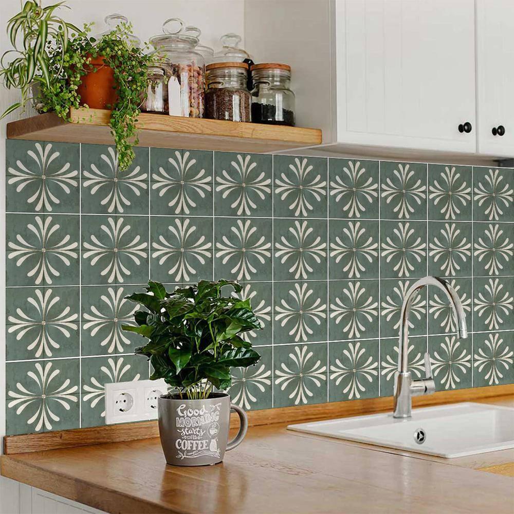 Mi Alma Dark Gray Vintage Flower Peel & Stick Tiles - Vinyl Backsplash 8x8