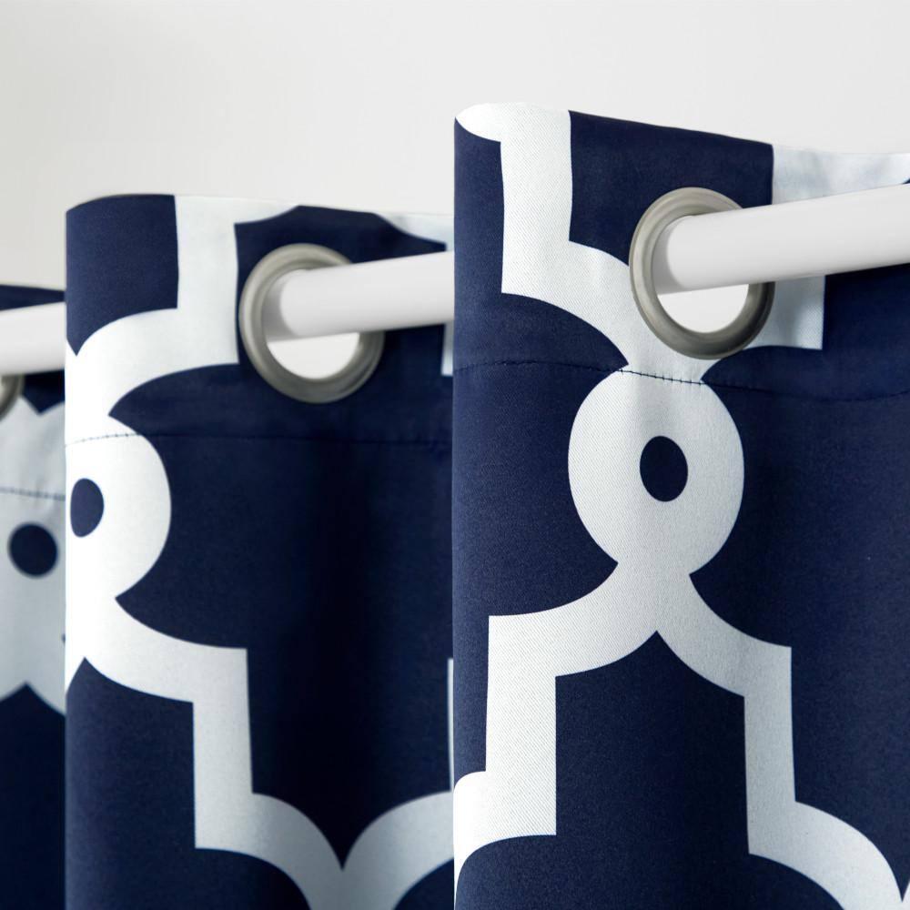 TOWN & COUNTRY EVERYDAY Ironwork Geo Trellis Sateen Indoor Curtains, Room Darkening Blackout, Grommet Top, Energy Efficient, 2-Pack Set, 52"x96", Peacoat Blue