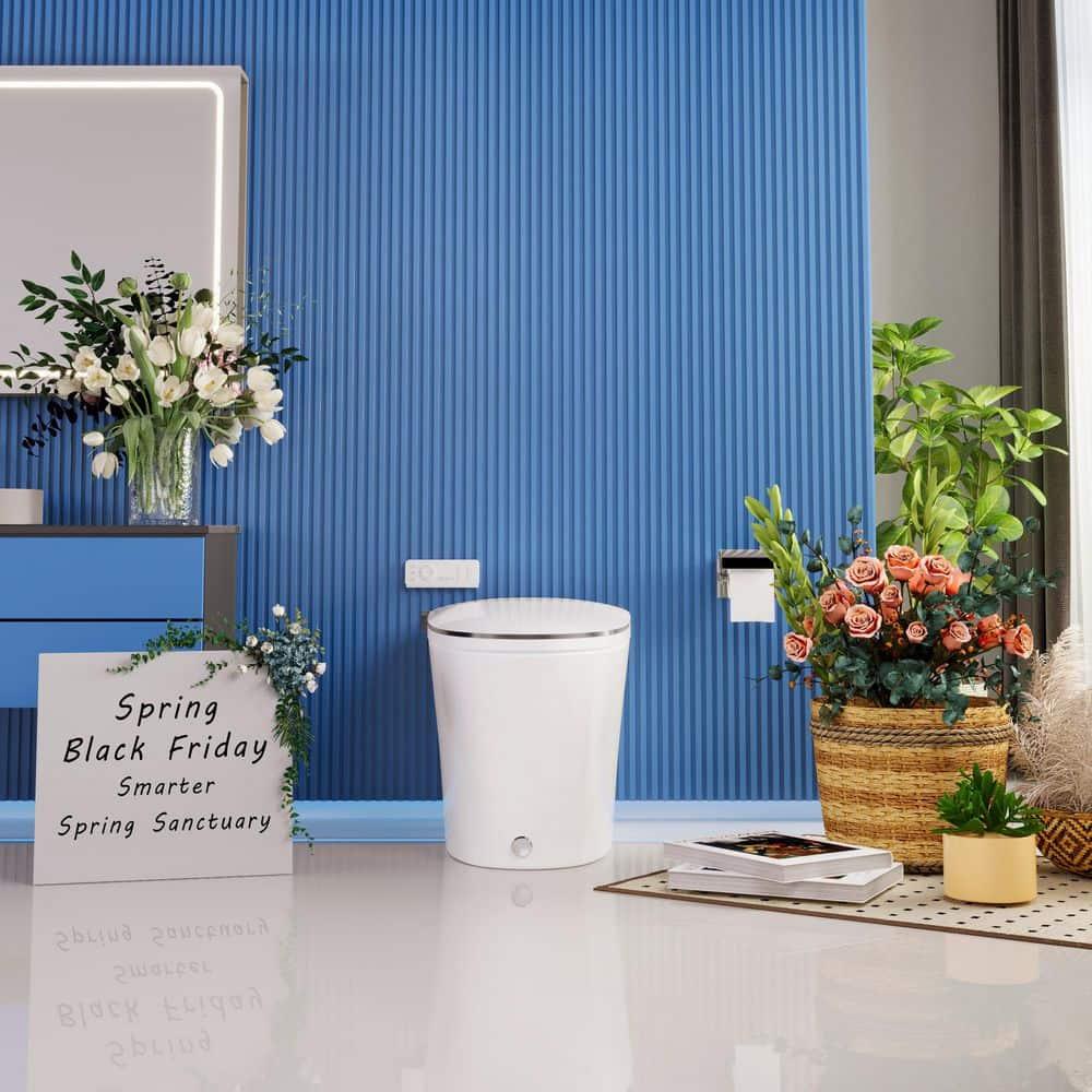 Smart Toilet with Quiet-Closed Heated Seat, Foot Kick/Off-seat/Blackout/Remote Flush, Bidet Elongated Toilet with Tankless, Gentle Night light, Remote Control, Advanced