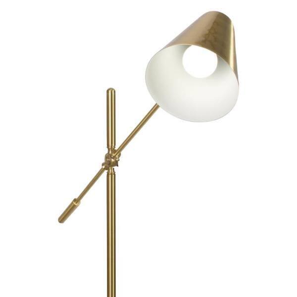 OttLite OttLite Archer Floor Lamp - Mid-Century Modern Design, Satin Brass Finish, LED, Adjustable Shade