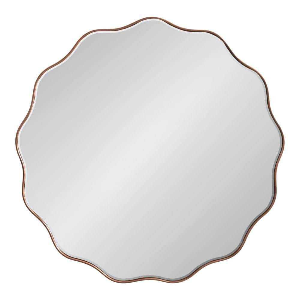 Kate and Laurel Viona Modern Scalloped Round Mirror, 32 Inch Diameter, Bronze, Decorative Circle Bathroom Mirror for Over Sink with Unique Rippled Edge for Wavy Wall Decor Accent