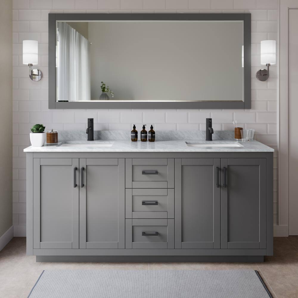 Wyndham Collection Miranda 72" Freestanding Double Bathroom Vanity with Cultured Marble Top with 70" Mirror