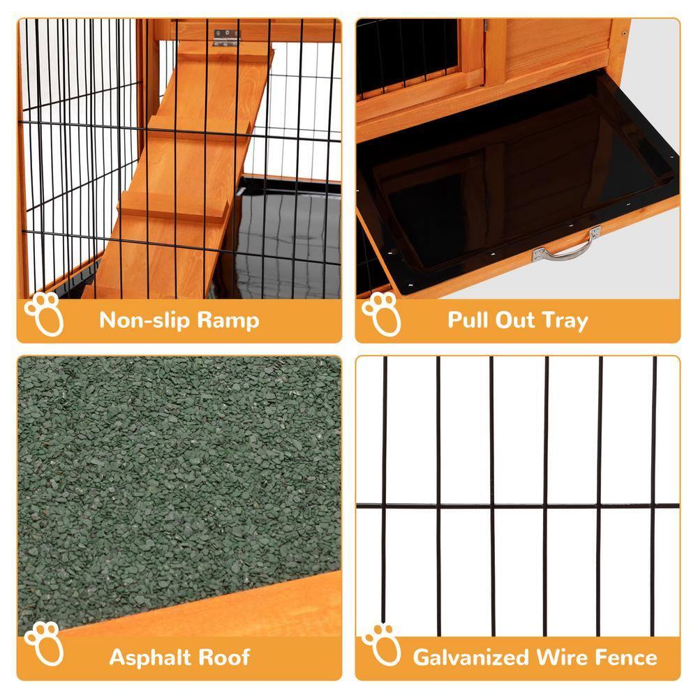COZIWOW Wooden Rabbit Hutch Hamster Habitat Bunny House Outdoor w/ 4 Casters 2 Cleaning Trays