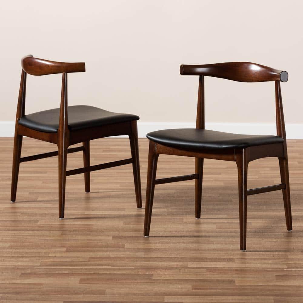 Baxton Studio Eira Mid-Century Modern Black Faux Leather Upholstered Walnut Finished Wood Dining Chair Set of 2