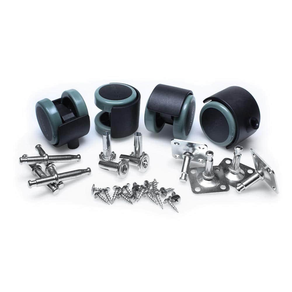 Slipstick 2-Inch Black and Gray Rubber Swivel Caster Wheels Set