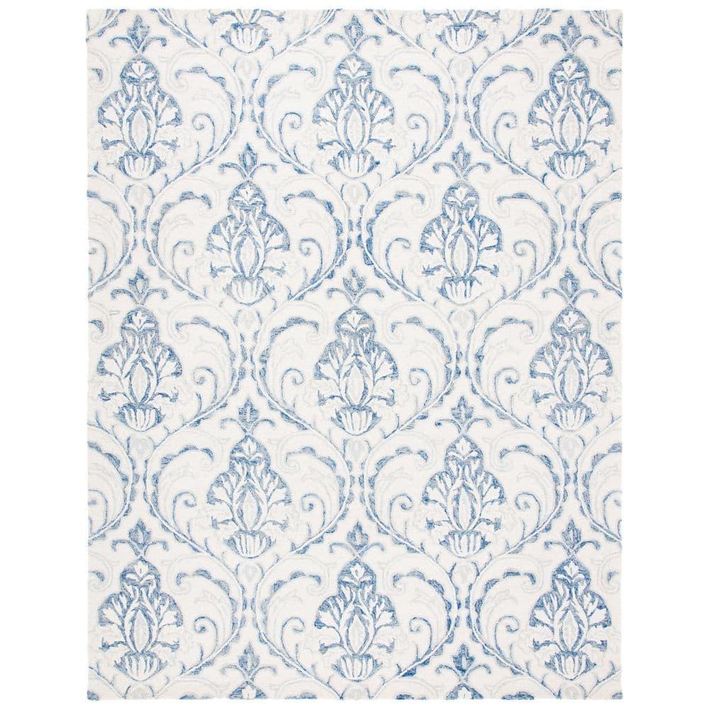 SAFAVIEH Micro-Loop Cornelius Floral Area Rug, Ivory/Blue, 10' x 14'