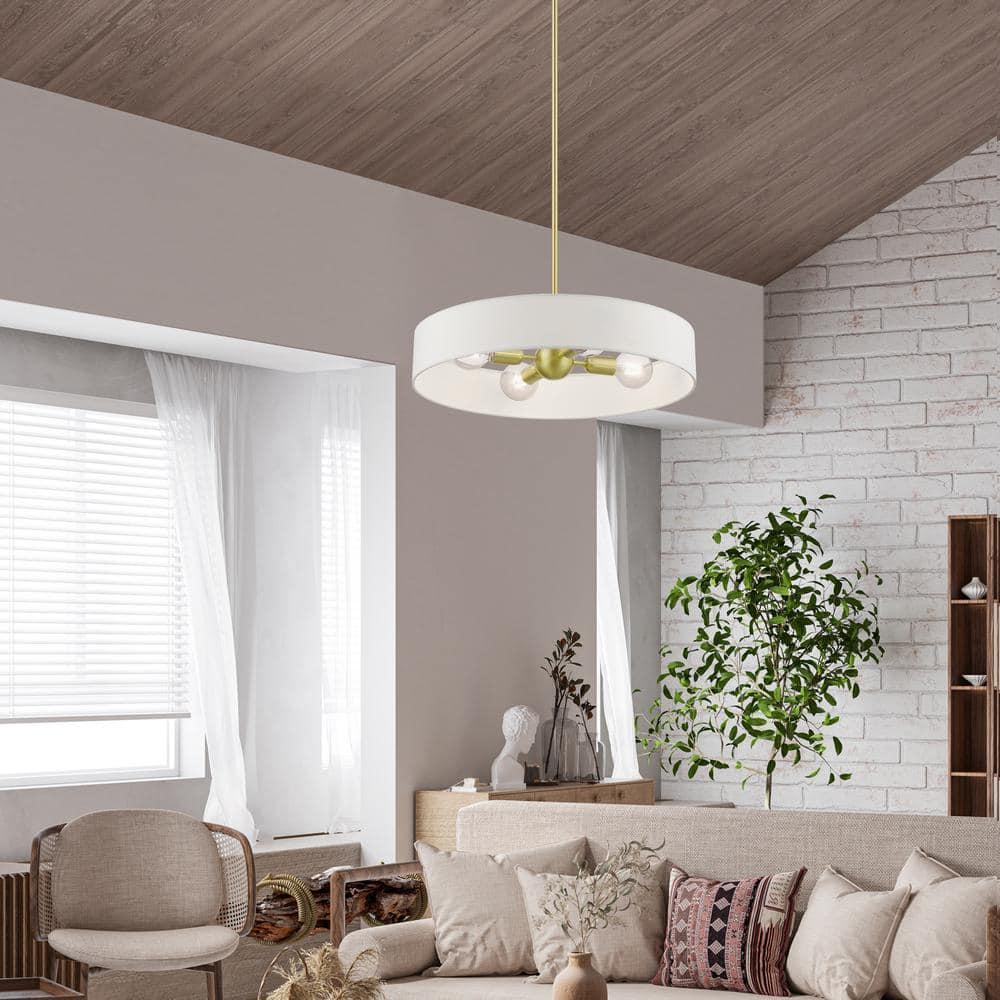 Livex Lighting Venlo 4 - Light Pendant in  Satin Brass/Shiny White