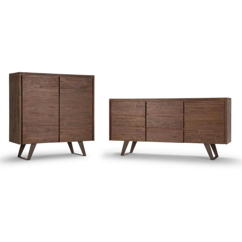Simpli Home Lowry 60"W Solid Wood Modern Industrial 2-Door Sideboard Buffet with 3 Center Drawers