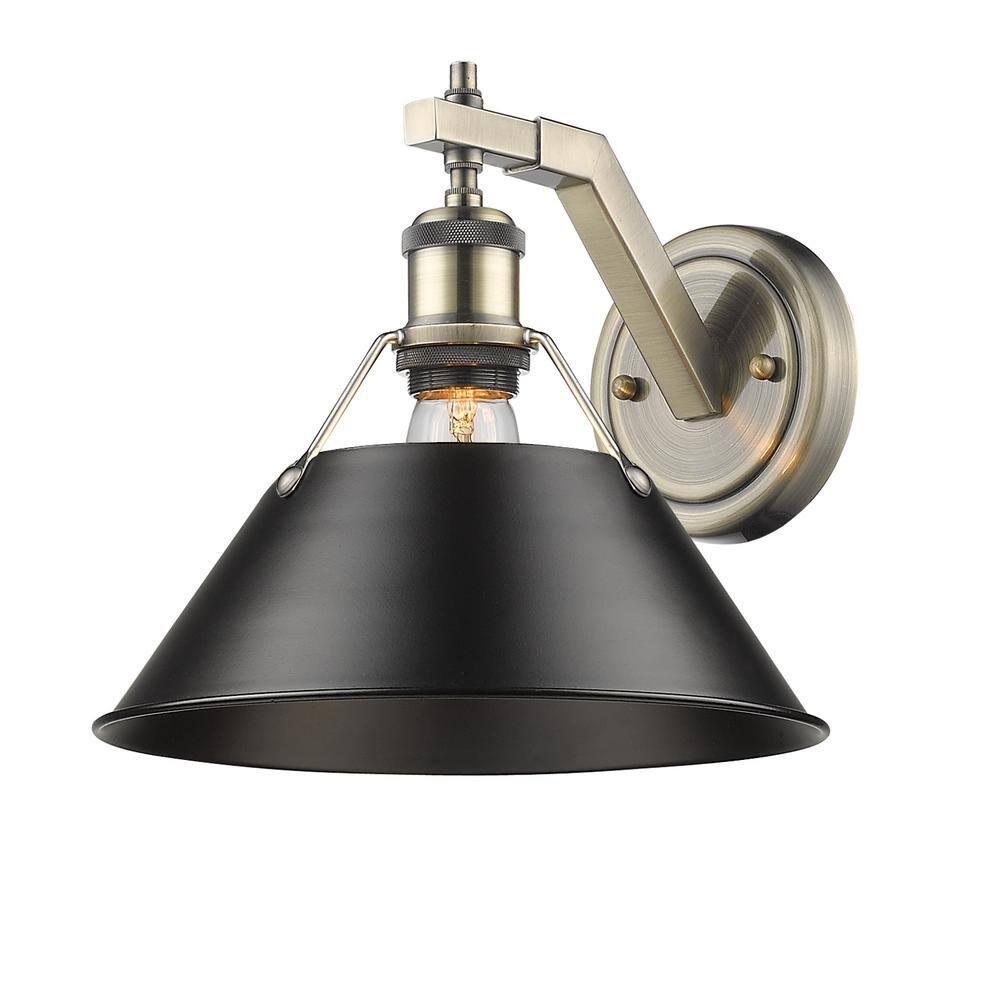 Golden Lighting Orwell 1-Light Wall Sconce in Aged Brass with Black