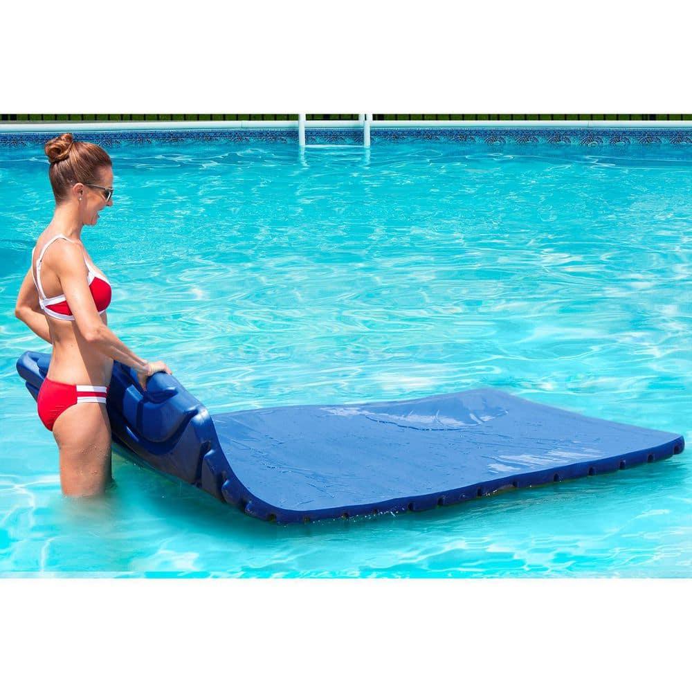 Big Joe Aquaria Roll Up Padded Soft Ripple Wave Floating Water Lounge Raft with Aqua Cell Foam Full Body Support for Swimming Pools, Blue