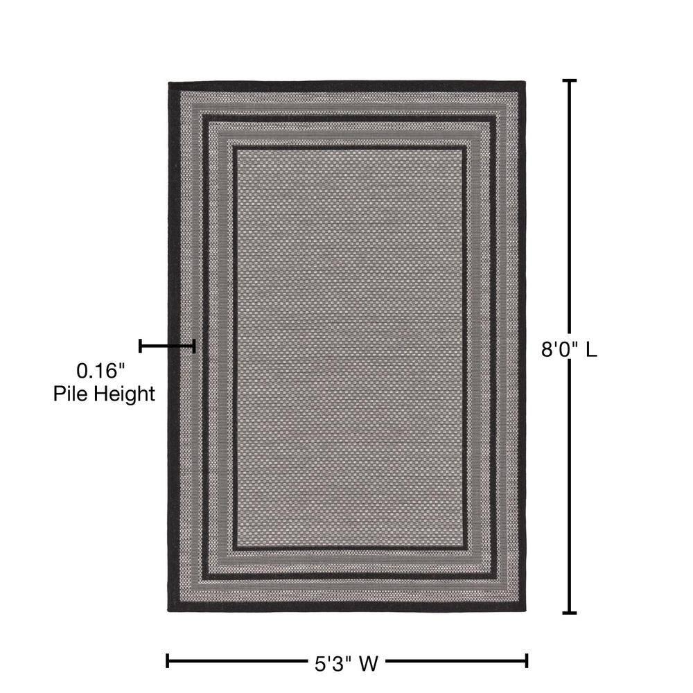 Unique Loom Multi Border Outdoor 5 x 8 (ft) Loomed Polypropylene Gray/Black Rectangular Indoor/Outdoor Geometric Area rug