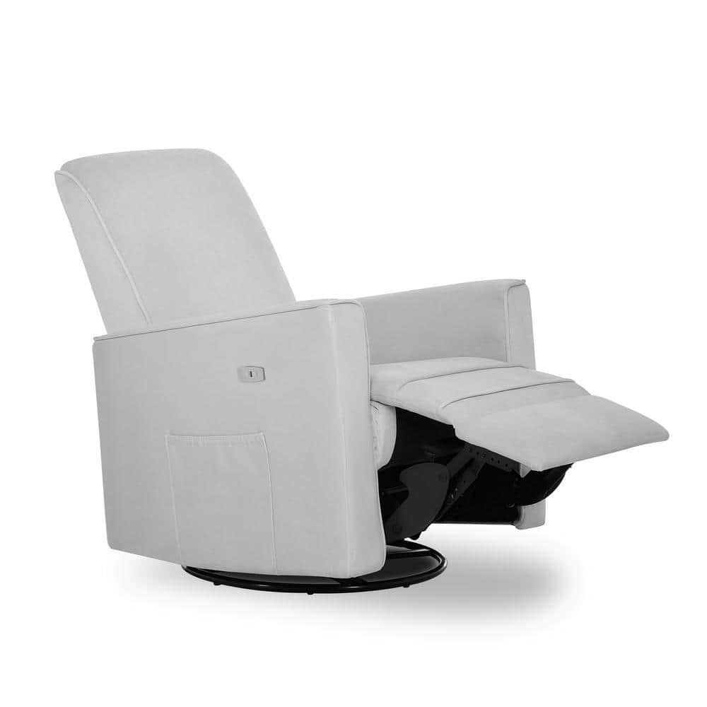 Evolur Harlow Deluxe Greenguard Gold Certified Upholstered Plush Seating Glider Swivel & Power Recliner, Grey