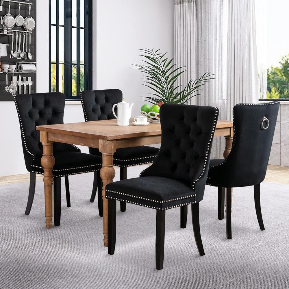 LegaHome Velvet Dining Chairs Set of 4, High-end Upholstered Button Tufted Dining Chair with Nailhead Trim and Solid Wood Legs, Modern Padded Seat Accent Chairs, Kitchen Dining Chairs Set, Blue