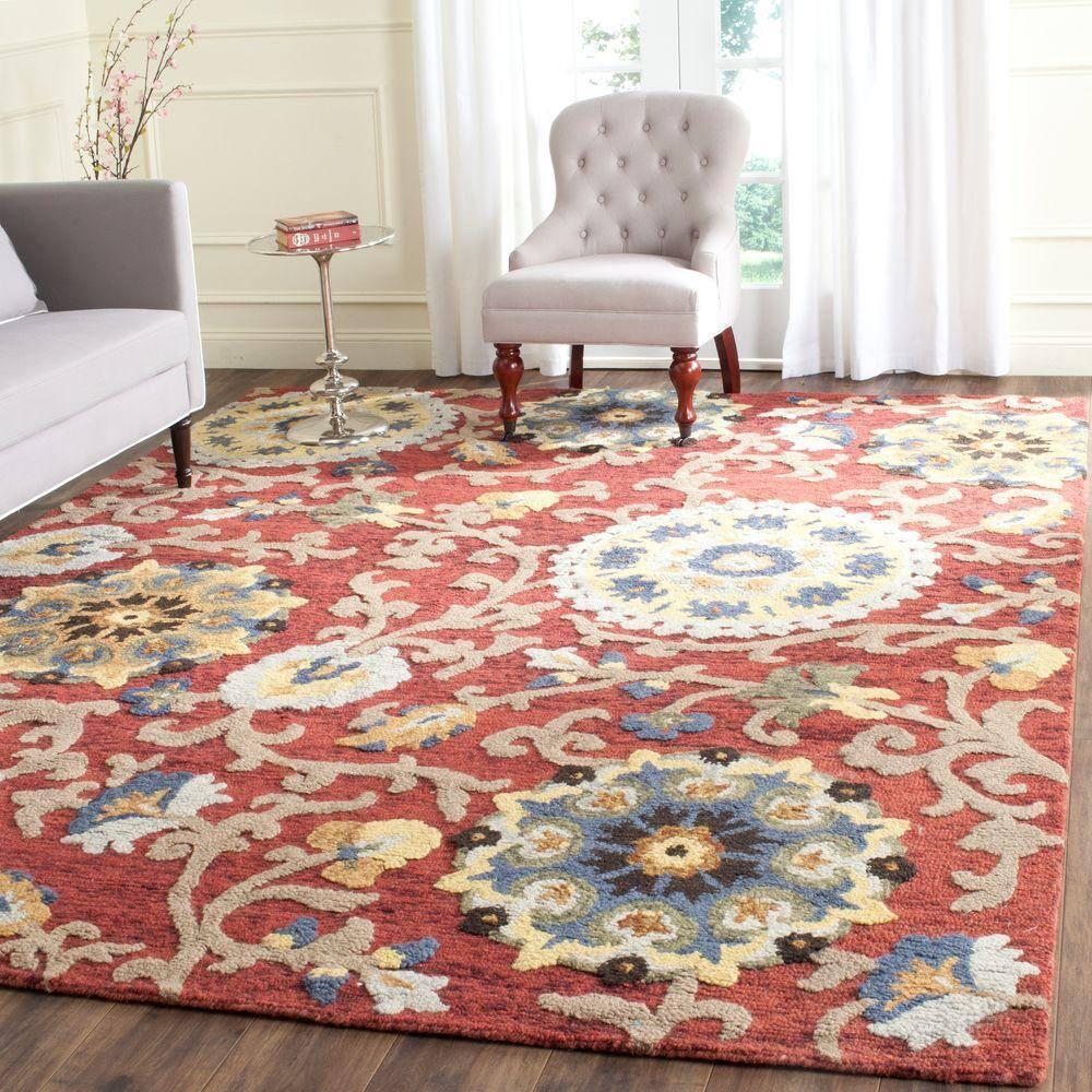 Blossom BLM401 Hand Tufted Area Rug - Red/Multi - 5'x8' - Safavieh.