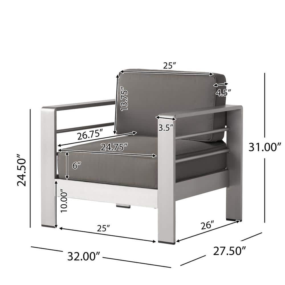 Noble House Cape 6-Seater Aluminum Estate Collection with 7-Piece Set in Gray