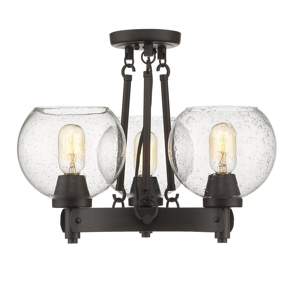 Golden Lighting Galveston 3-Light Semi-flush in Rubbed Bronze with Seeded Glass