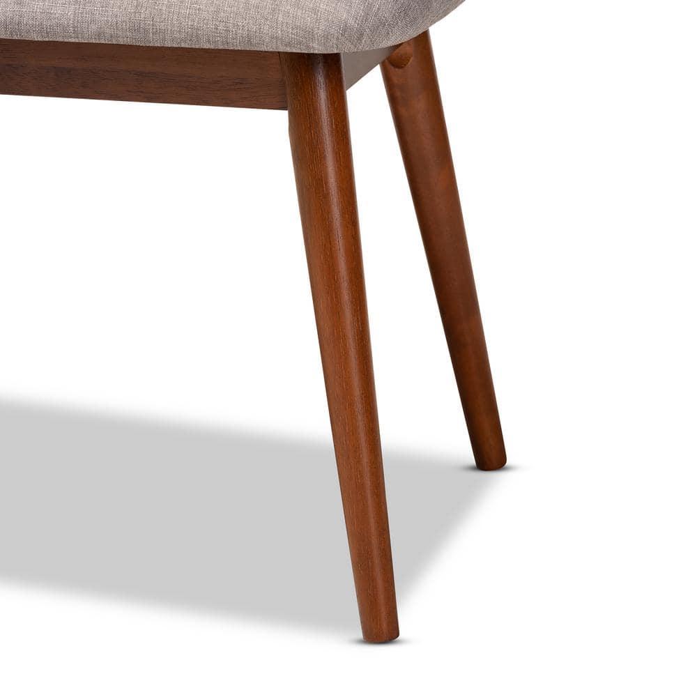 Flora II Mid-Century Modern Light Grey Fabric Upholstered Medium Oak Finished Wood Dining Bench