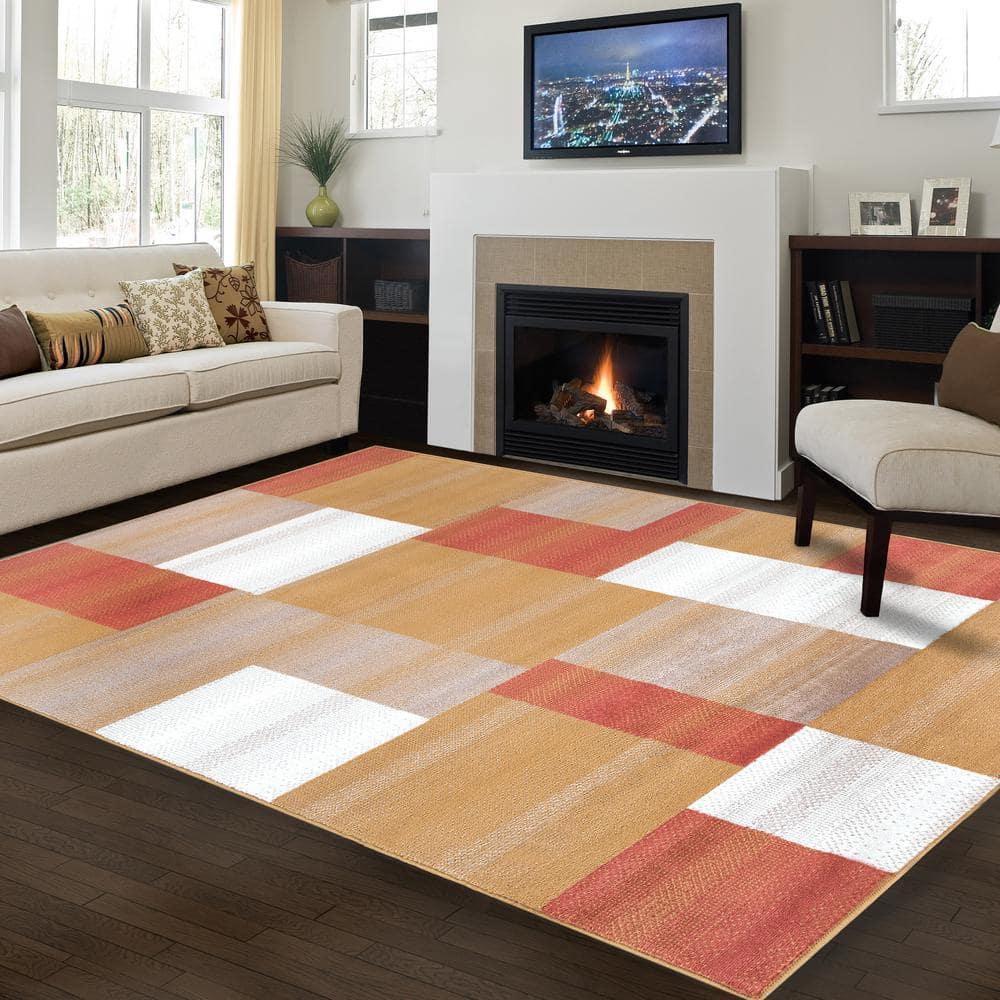 Superior Color Block Area Rug 5' x 8', Ginger