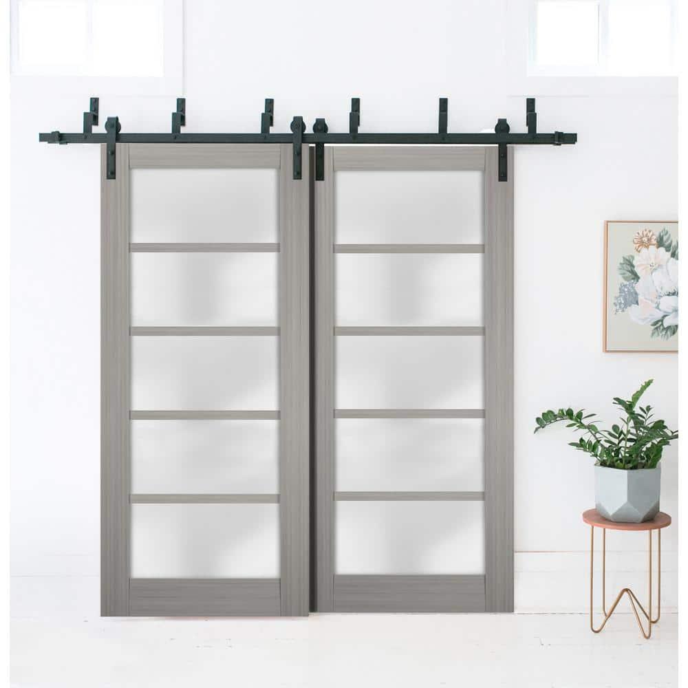 Quadro Frosted Glass Barn Doors with Installation Hardware Kit