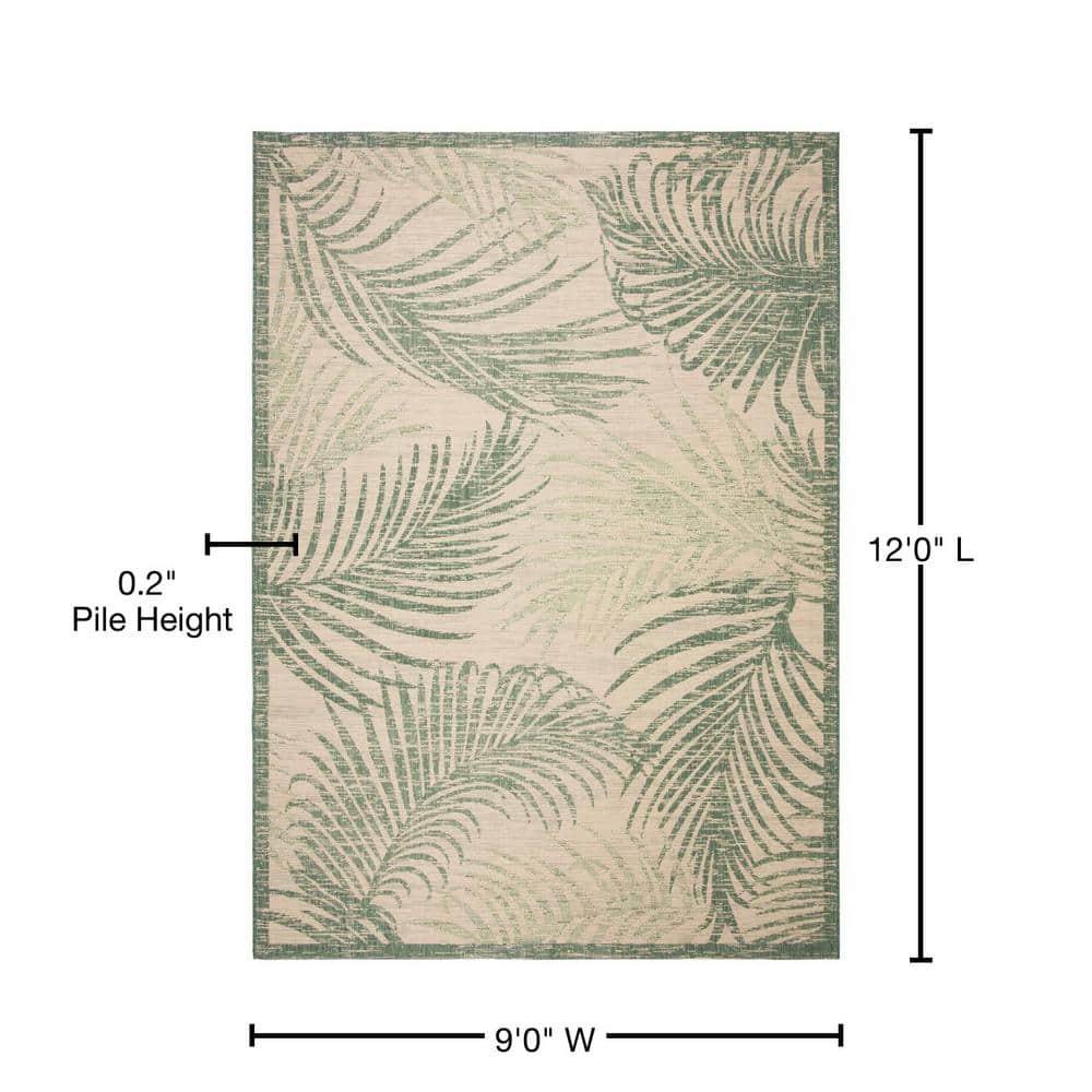 SAFAVIEH Courtyard Padic Botanical Indoor/Outdoor Area Rug, Beige/Green, 9' x 12'
