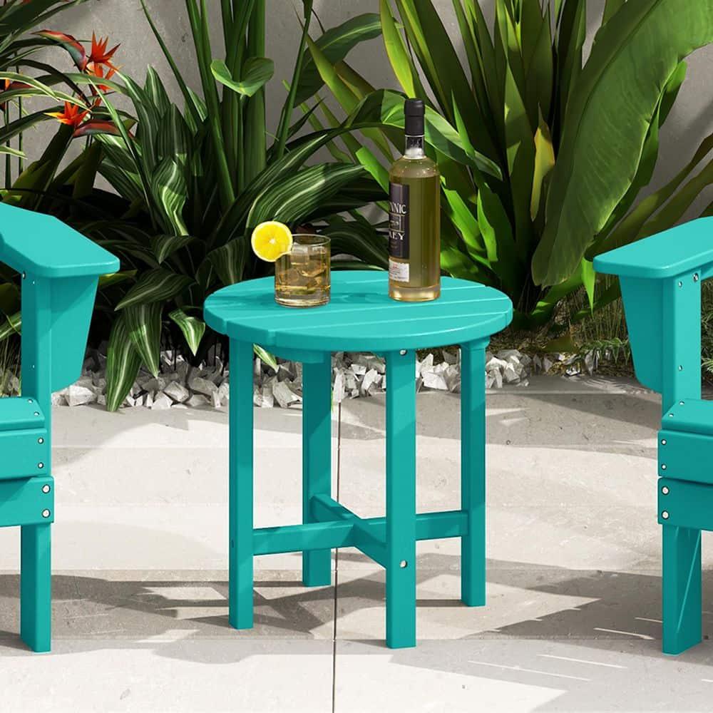 Mason 18 in. Turquoise Poly Plastic Fade Resistant Outdoor Patio Round Adirondack Side Table